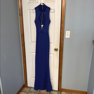 Blue Backless Halter Gown